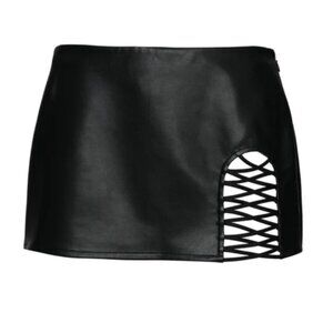 The Kript Size Medium Low Rise Black Stretchy Vegan Leather Criss Cross Cutout M